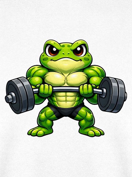 Starker Frosch mit Hantel Cartoon