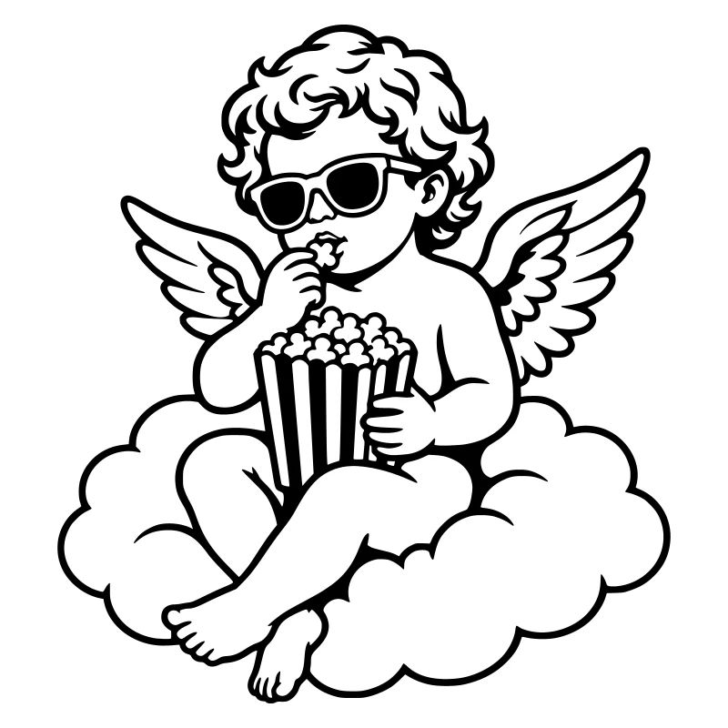 Cooler Cherub mit Popcorn im Kino