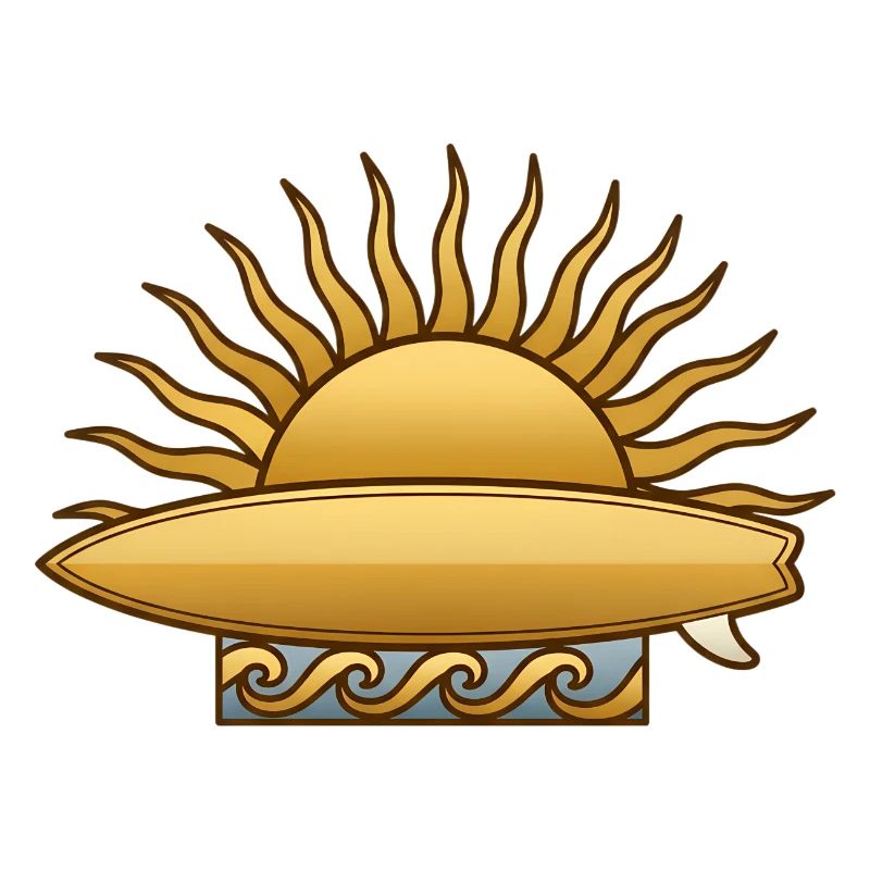 Soleil doré avec planche de surf et surfeur des vagues de mer