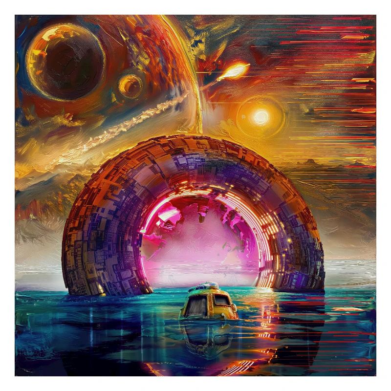 Neon-Rundportal am Horizont