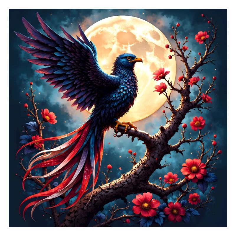 Blauer Phönix unter Vollmond