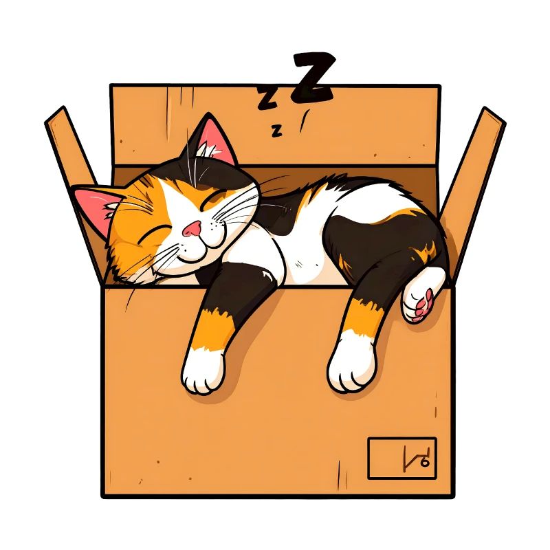 Katze schläft im Karton