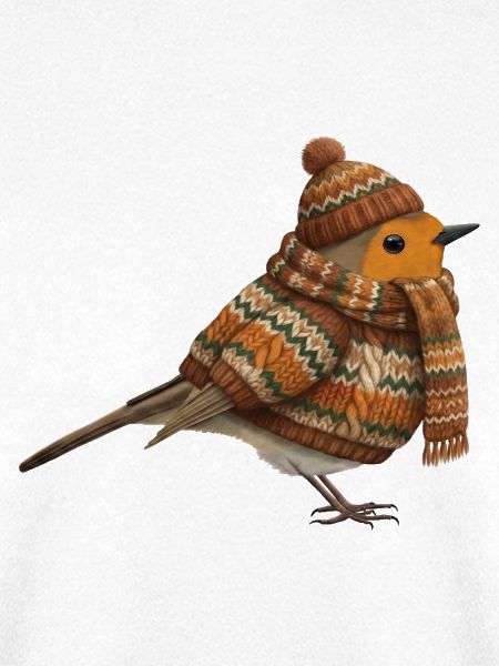 Rotkehlchen im Strickpullover Winter Weihnachten