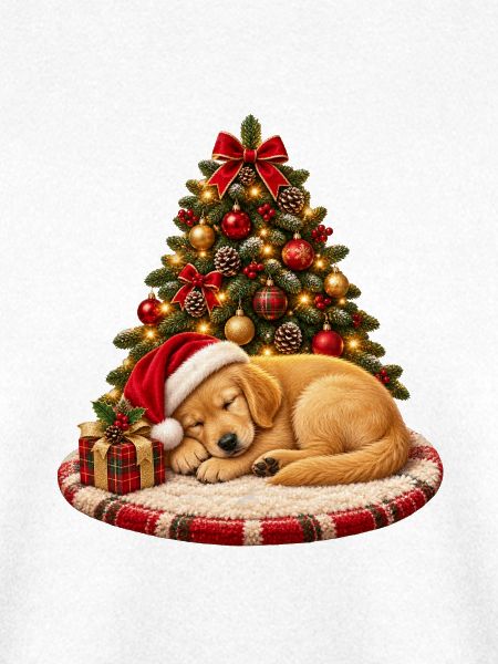 Schlafender Weihnachtshund am Baum