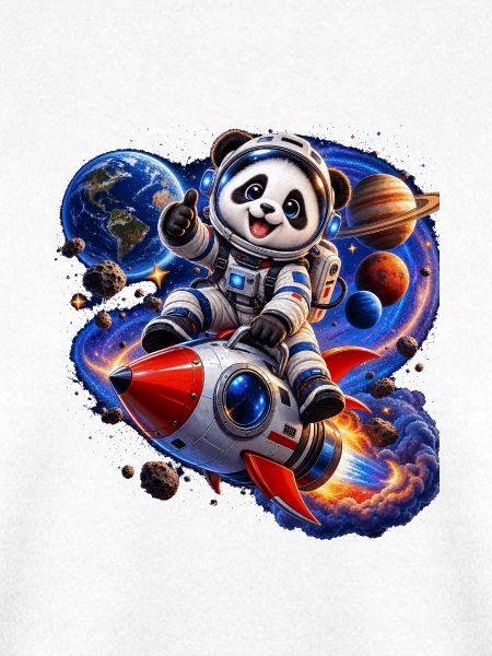 Panda Astronaut auf Weltraumrakete
