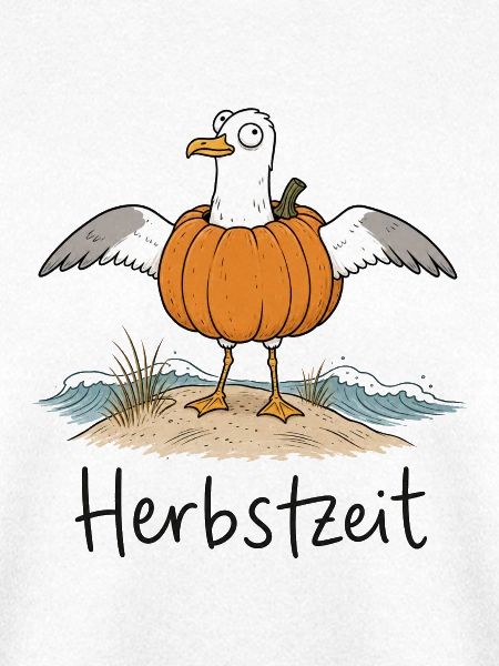 Herbstzeit – Lustige Möwe im Kürbis