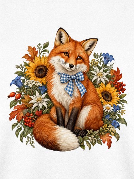 Fuchs mit Trachtenschleife & Alpenblumen