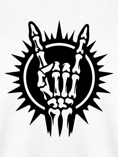 Skeletthand Rock Symbol Strahlen Schwarz