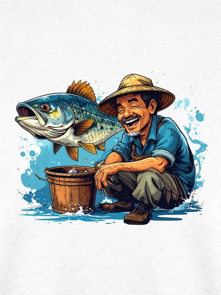 Fröhlicher Fischer und Riesenfisch