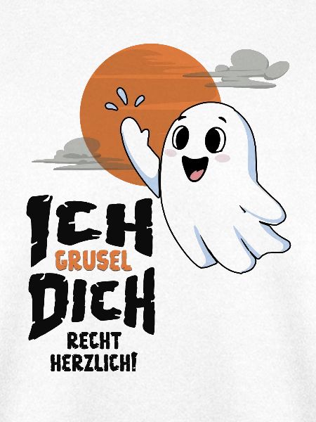 Kleiner Gruselgeist mit lustigem Halloween-Gruß