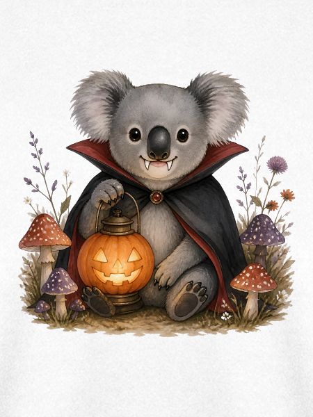 Vampir-Halloween-Koala mit Laterne