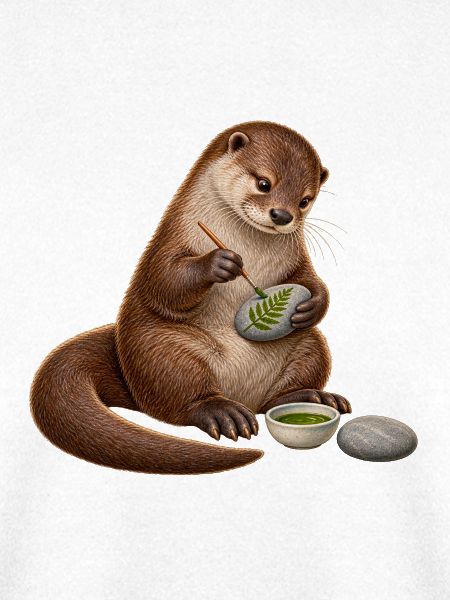 Otter bemalt einen Flusskiesel