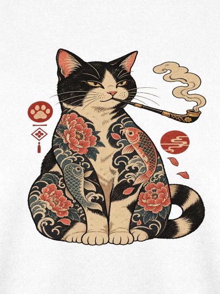 Katzentattoo mit Koi-Blüten