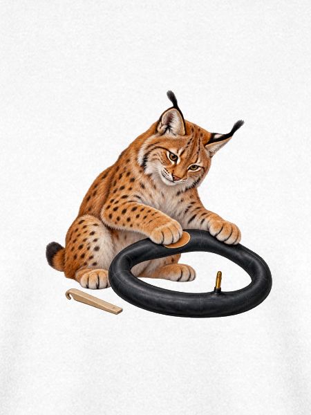 Luchs flickt einen Fahrradschlauch