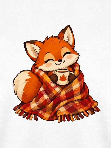 Fuchs mit Herbstschal und Kaffee