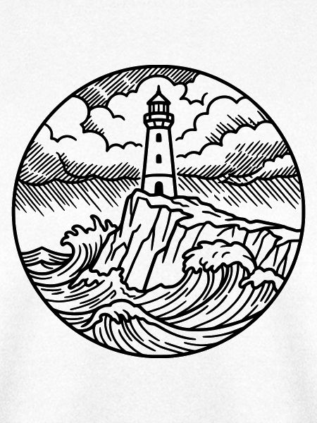 Leuchtturm bei Sturm an Felsenküste