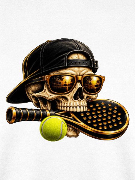 Skelett mit Sonnenuntergang Padel-Style
