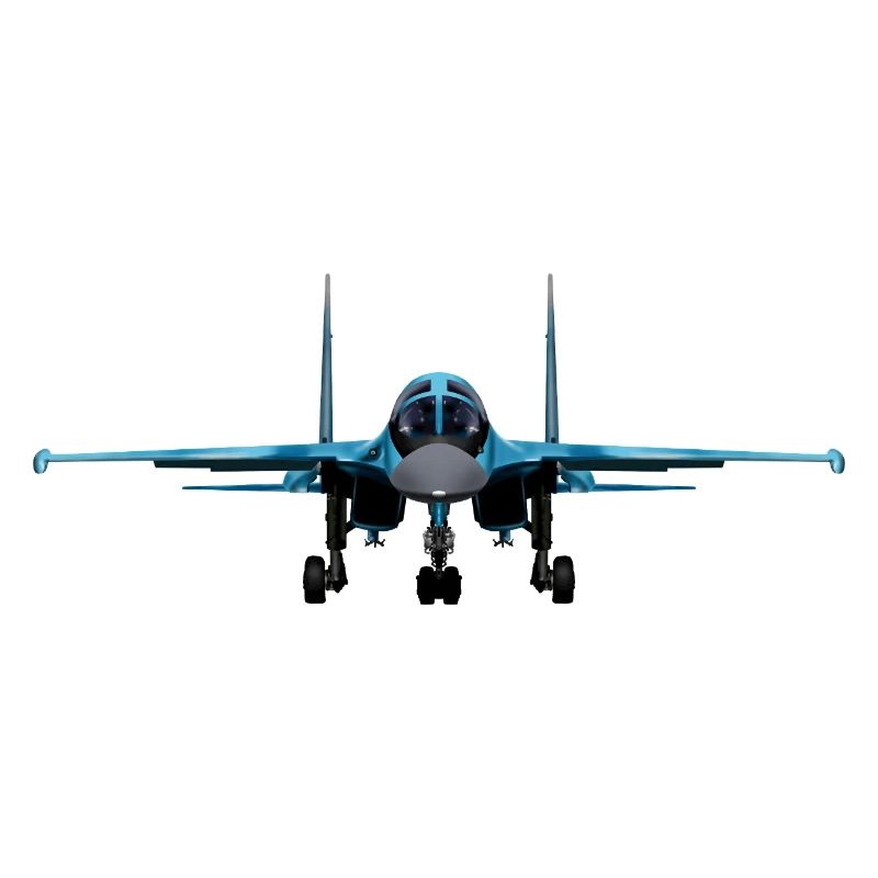Blauer Kampfjet Frontansicht
