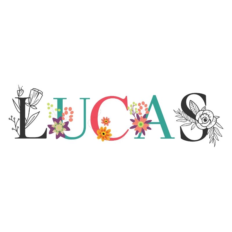 Art du nom LUCAS avec des fleurs brodées
