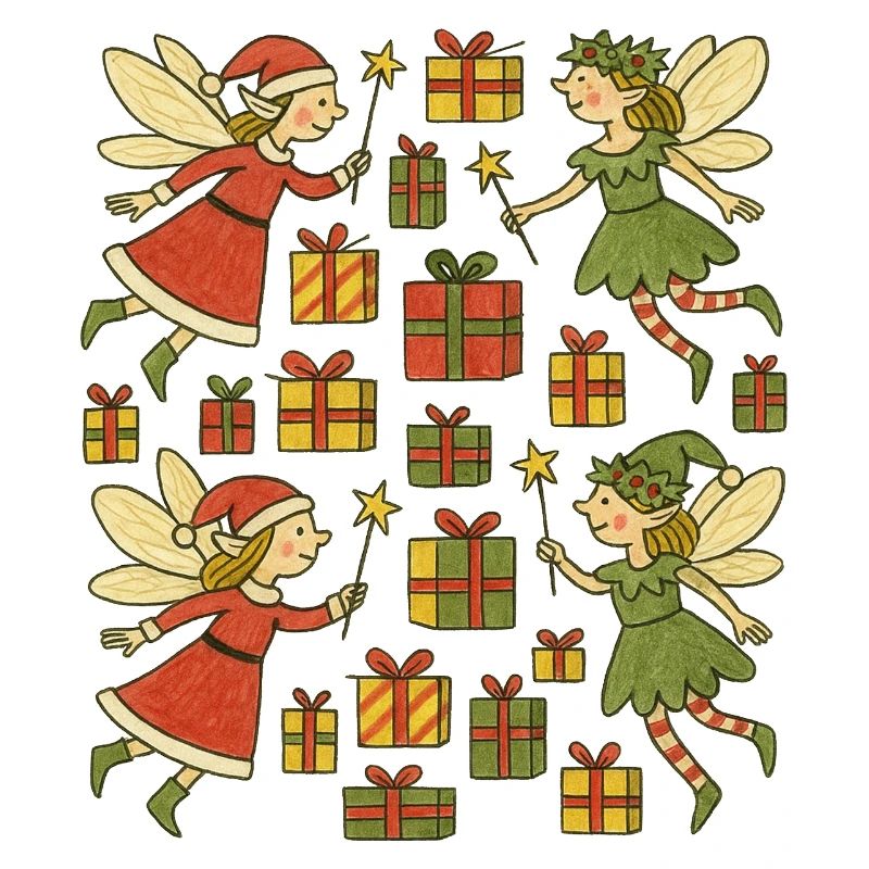 Verspielte Weihnachtselfen-Geschenkparade