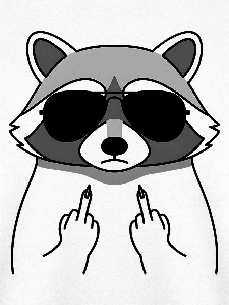 Waschbär mit Sonnenbrille Mittelfinger
