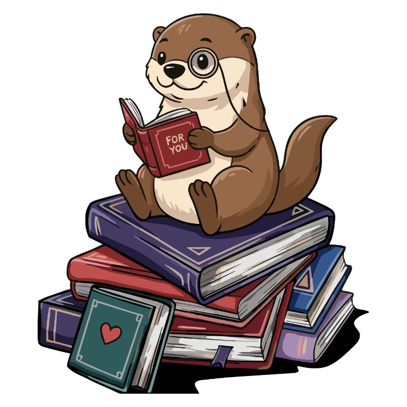 Bücherwurm-Otter-Tier-Lesen-Bücher Kunst