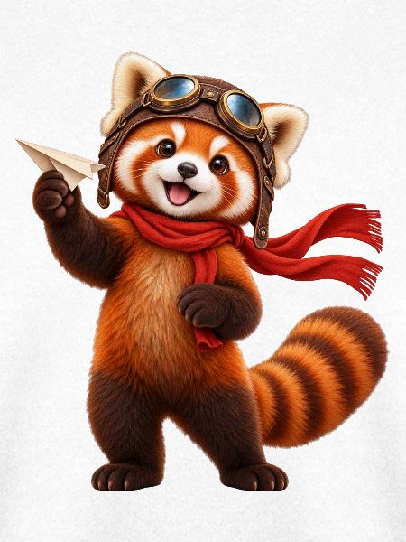 Pilot Red Panda mit Papierflugzeug