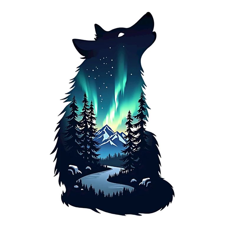 Wolfsnacht Nordlicht Silhouette