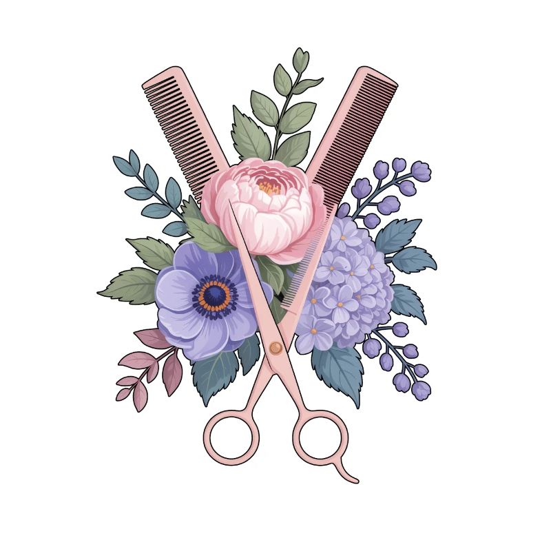 Friseur Schere Kamm Blumen