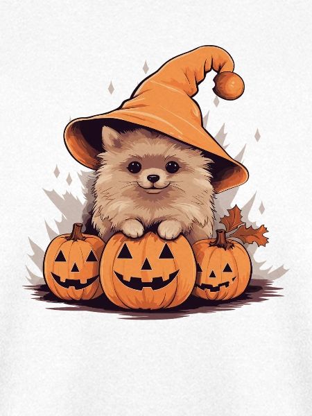 Halloween Hexenhut Kürbis Hund Zwergspitz