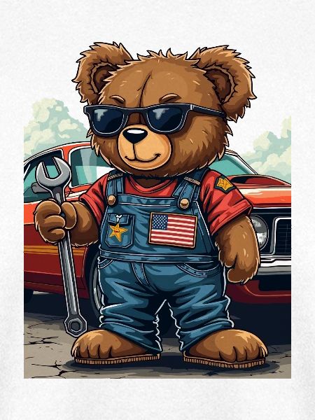 Bärenmechaniker im Musclecar