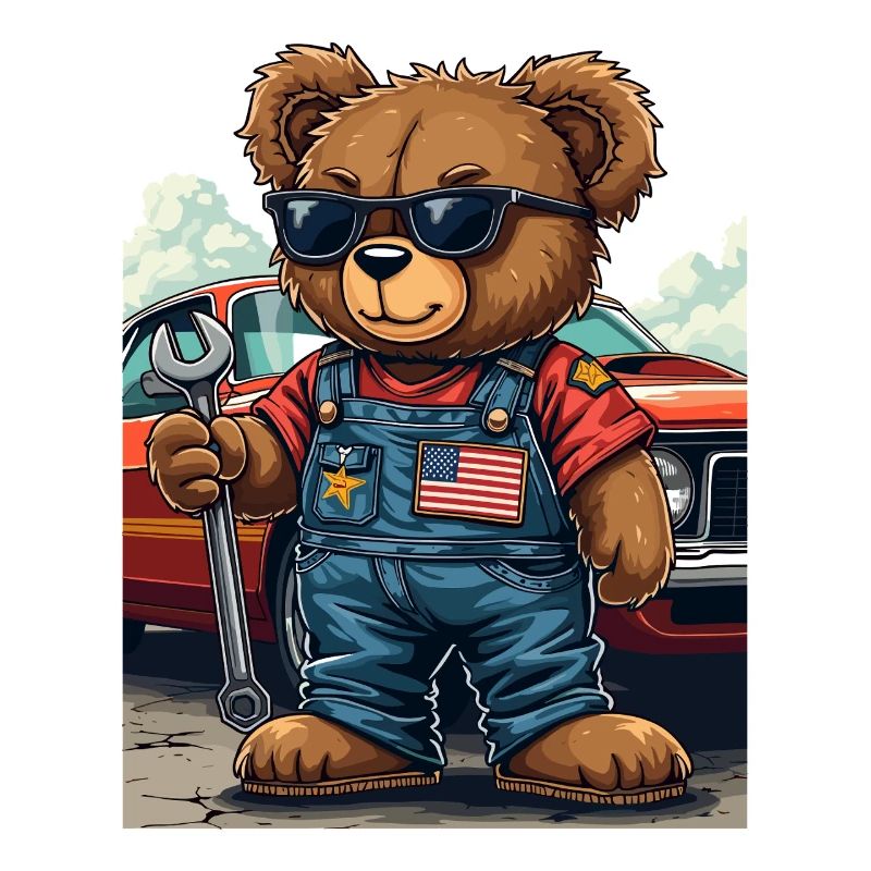 Bärenmechaniker im Musclecar