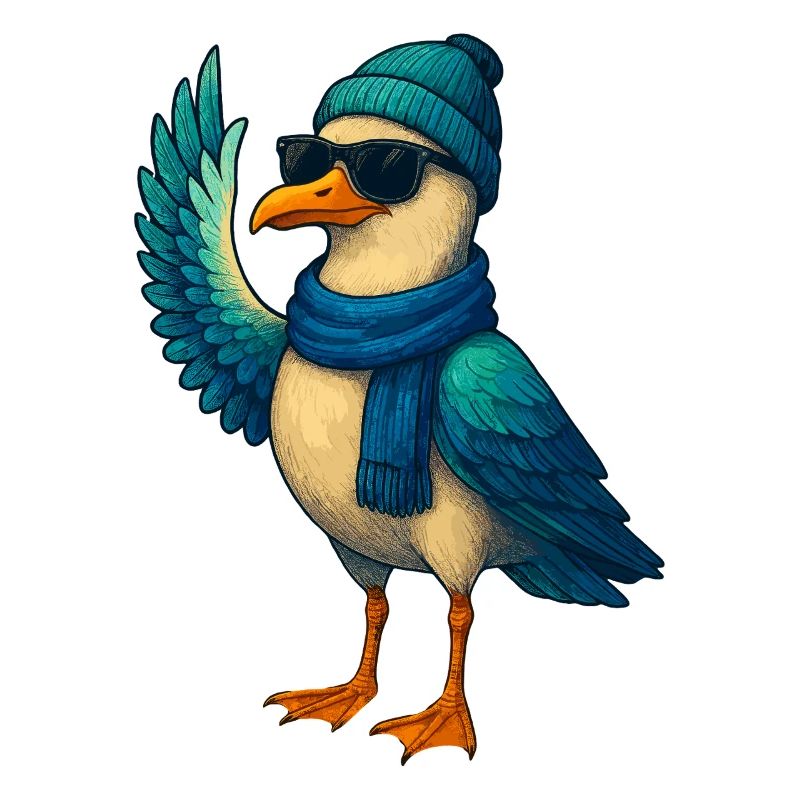 Möwe im Winteroutfit