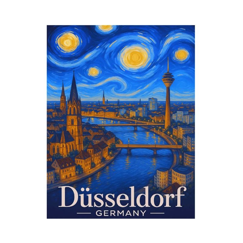 Panorama nocturne de Düsseldorf sur le Rhin