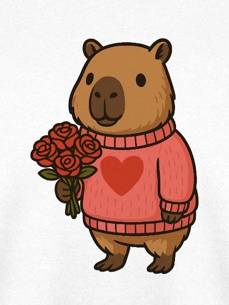 Capybara mit Rosenstrauß – Süßes Valentinsmotiv