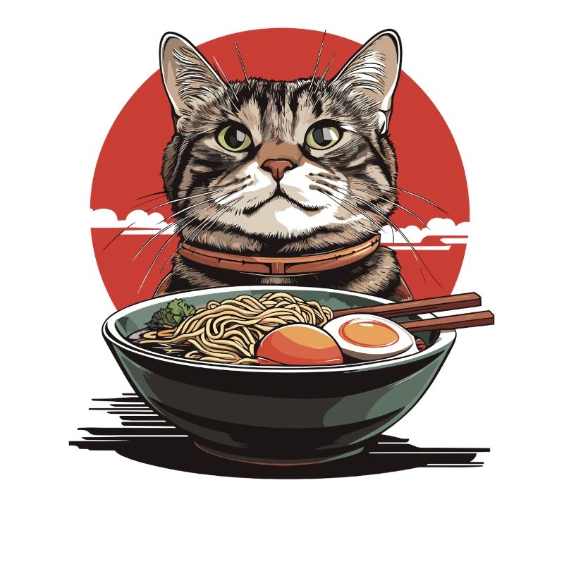 Chat avec bol de ramen