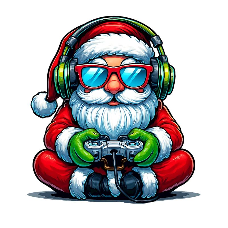 Gamer Weihnachtsmann Spielt Videospiel-Controller