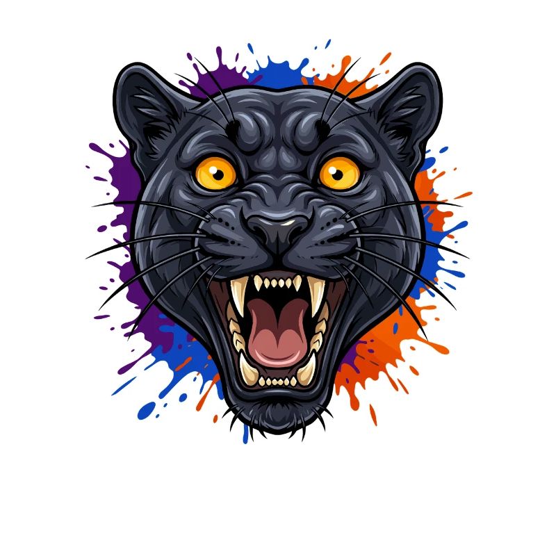 Schwarzer Pantherkopf mit Farbklecks