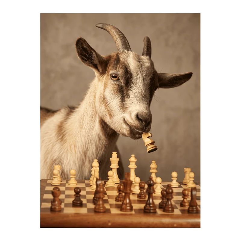 Goat playing chess