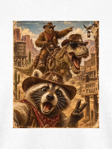 Raccoon Cowboy Dino Western