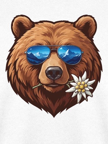 Bär mit Sonnenbrille mit Bergreflexion
