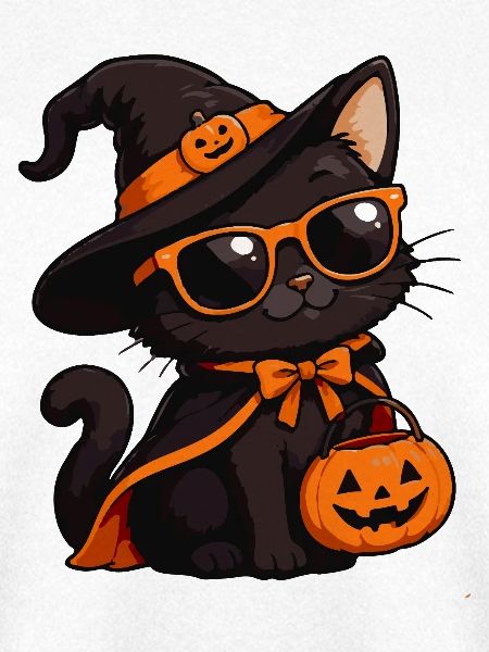 Halloween-Katze mit Kürbiskorb