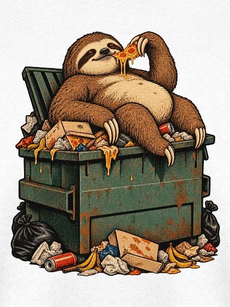 Mülltonnen-Sloth Pizza-Pause