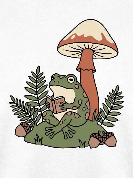 Pilzfrosch liest unter einer Pilzlampe