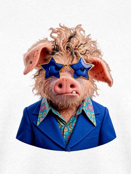 Retro-Schwein mit Sternbrille – Coole 70er-Jahre