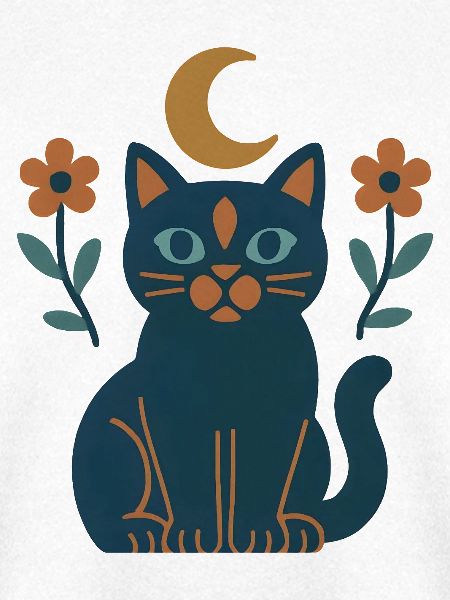 Mondkatze mit Nachtblumen