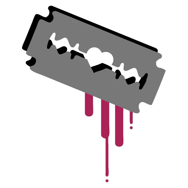 Rasierklinge mit Herz und Blut