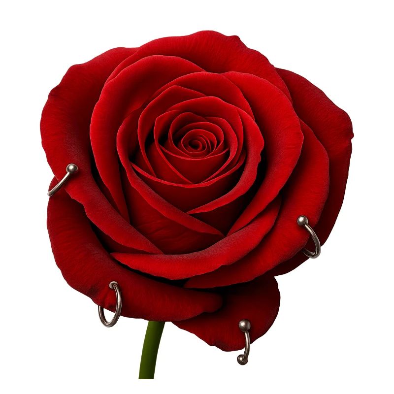 Rote Rose mit Piercings