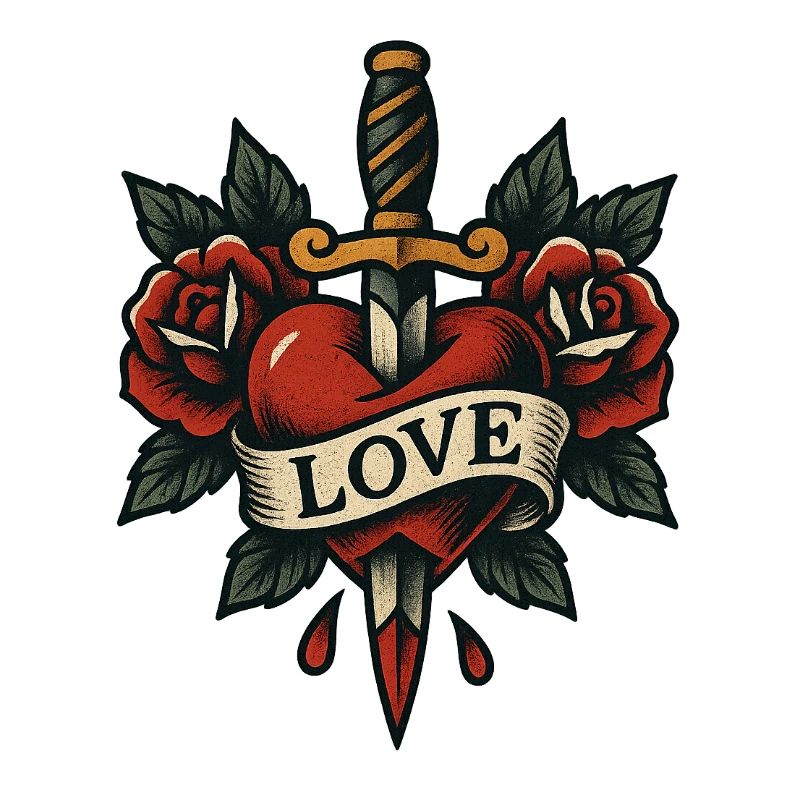 Herz Dolch Tattoo mit Rosen