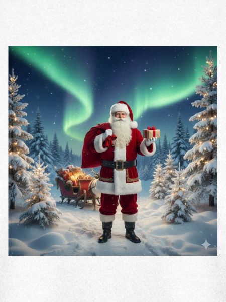 Nordlicht Santa im Winterwald